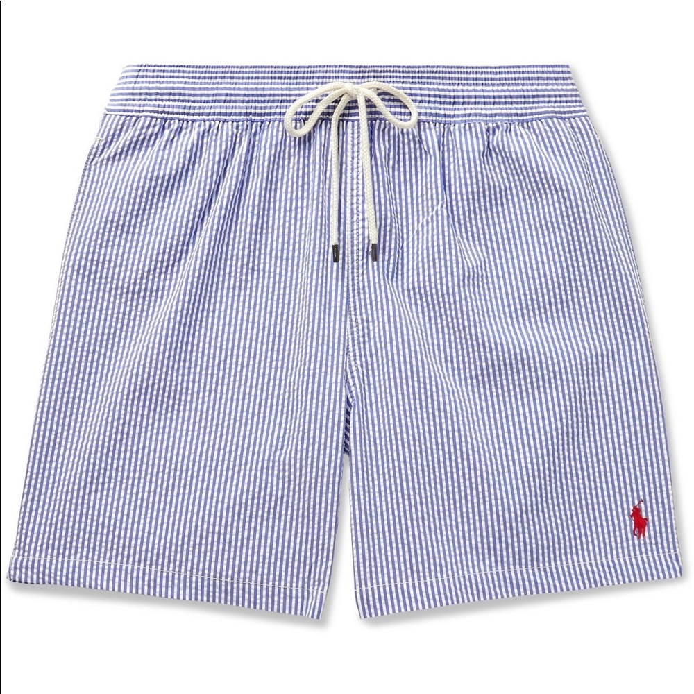 RALPH LAUREN SEERSUCKER SWIM TRUNKS 5.5 INSEAM